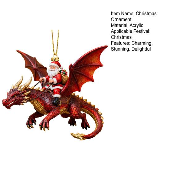 Weihnachtsmann reitet auf einem Drachen Ornamente Fantasy-Thema Weihnachtsmann auf Drache Weihnachtsdekoration 2D Acryl Hängedekoration für Weihnachtsbaum