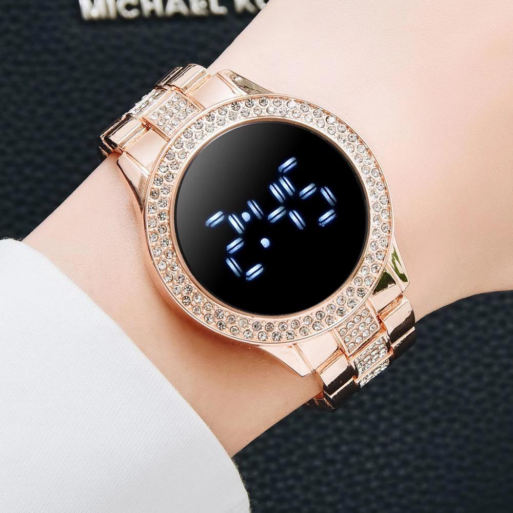 New Trend Luxury Women's LED Diamond-Set Watch with Large Display and Fashion Steel Band