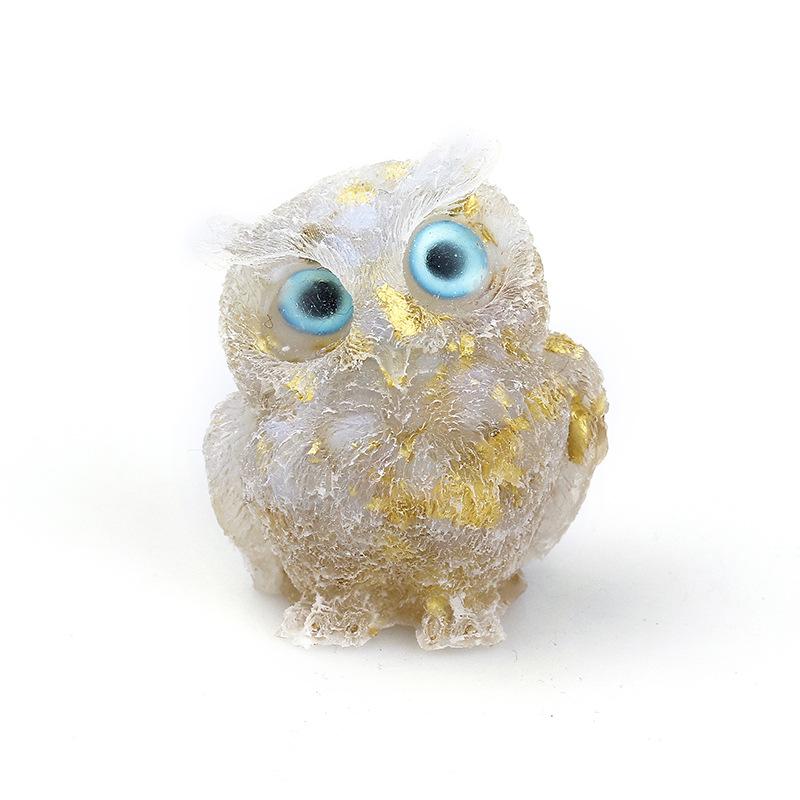 1PCS Natural Crystal Stone Gravel Owl Animal Crafts Hand Made Small Figurines DIY Resin Table Decor Home Decor Collect Gifts