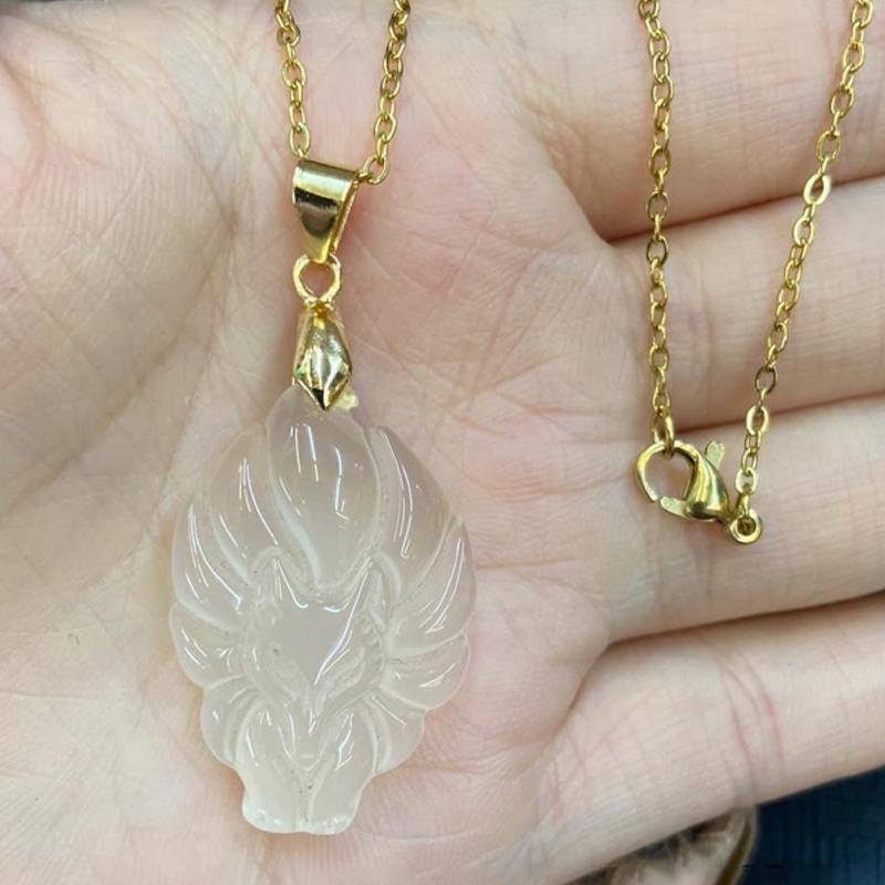 Unisex Chinese Animal Hand-Carved Fox Nine-Tailed Fox Pendant Chain Necklace Men Women Lucky Jewelry Gift 2025 New