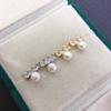 Natural freshwater pearl earrings for women, simple zircon single character balance beam, fashionable and versatile pearl earrings