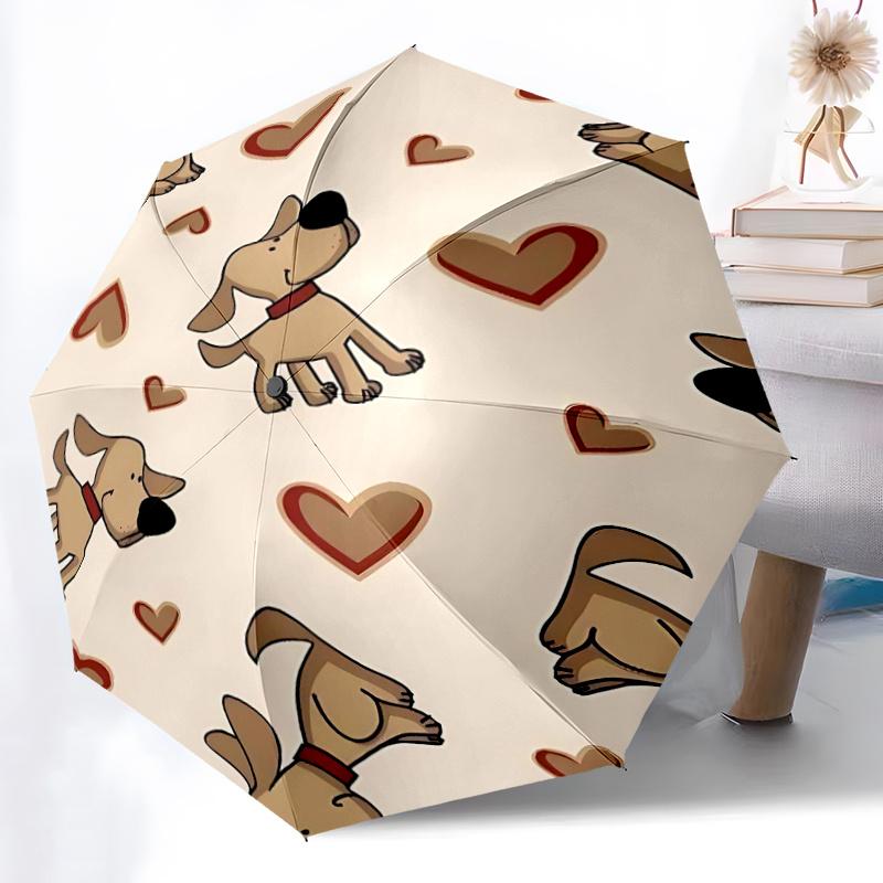 1pc Dogs Hearts Automatic Open/close Umbrella, 8-Rib Sturdy Structure, Portable Travel Umbrella, Parties, Everyday Use, Outdoor Accessory F39