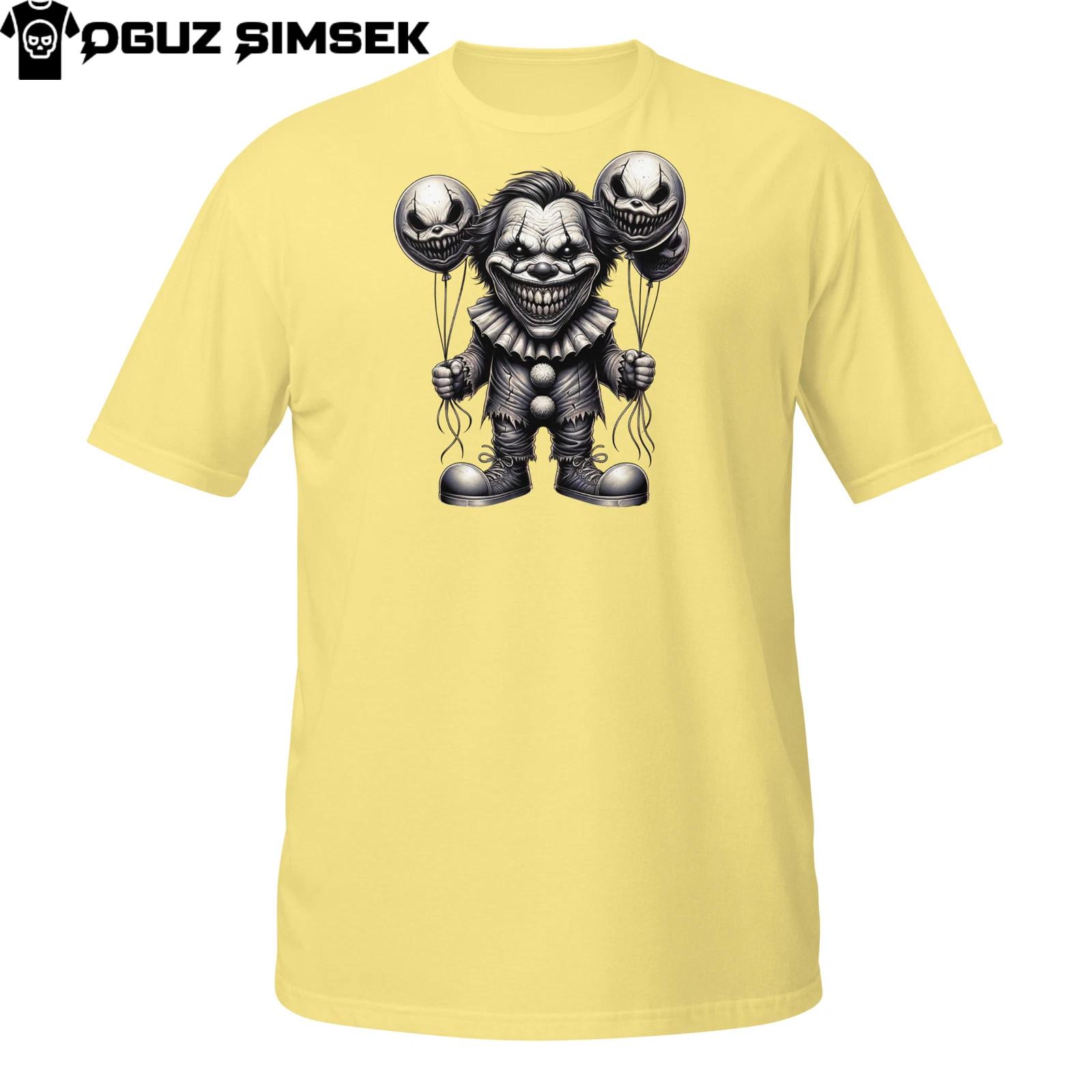 Evil Clown T-Shirt Mens Womens Tees Top | Creepy Balloon Jester in Black and White | Horror Circus Tee L