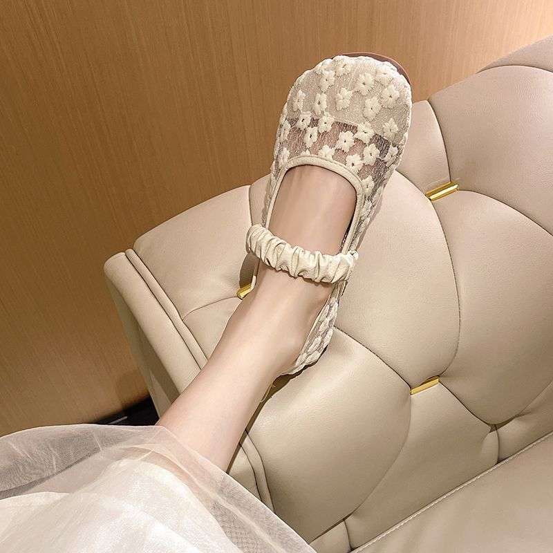 35-43 Large Size Women's Shoes 41 Wide Feet Fat Mesh Sandals Flat Bottom Hollow Breathable Single Shoes Doudou Shoes Fisherman Shoes 42