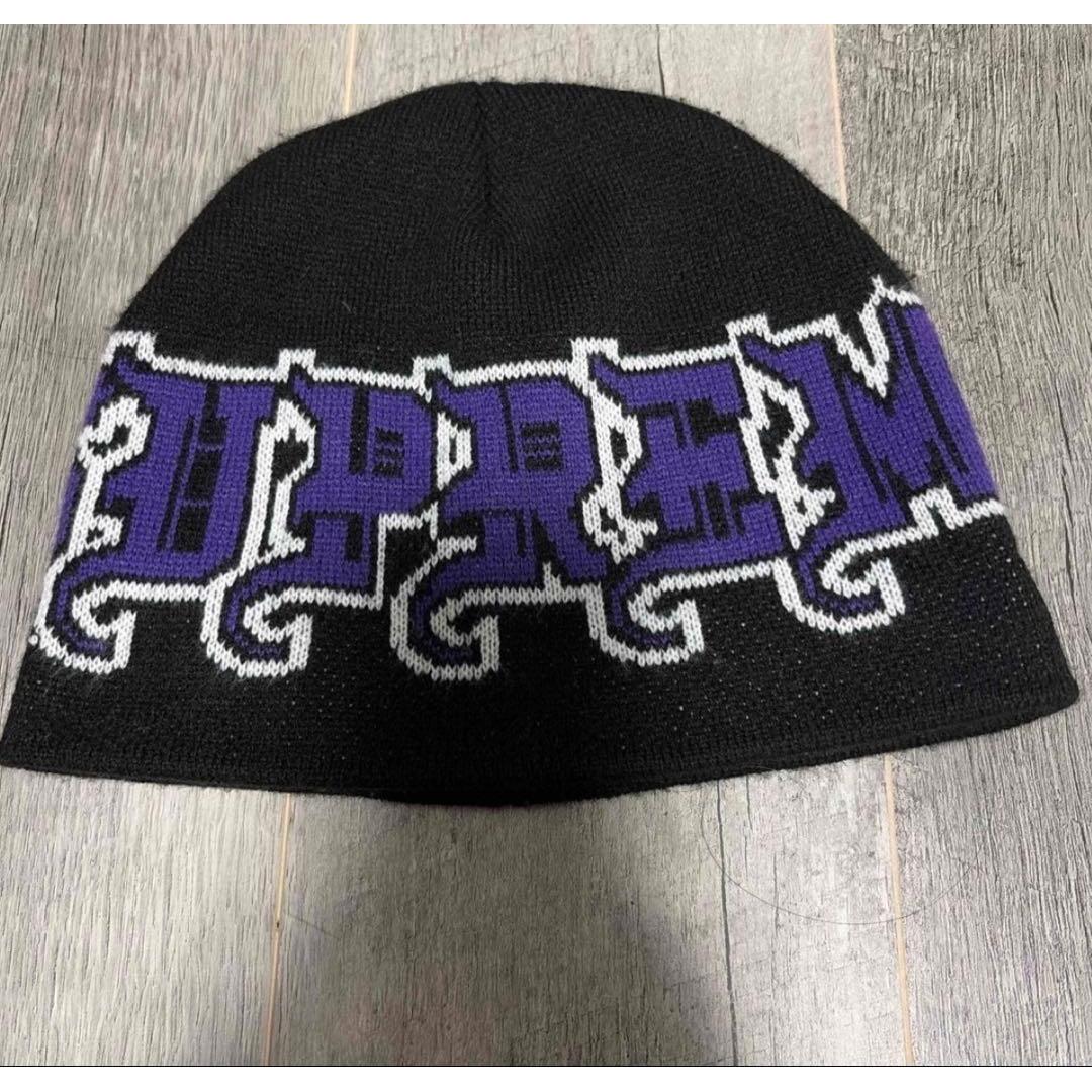 Used Supreme Knit Hat Beanie Black Purple