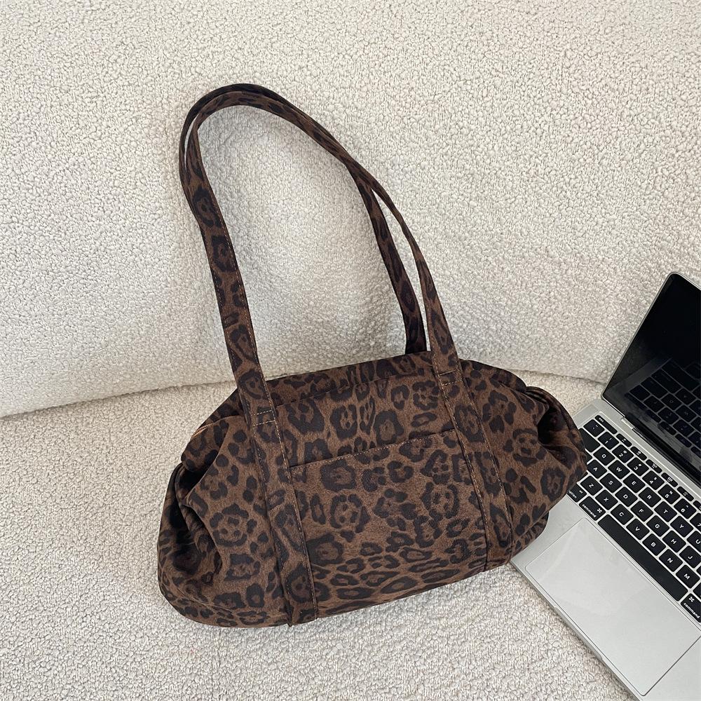 Fashion Leopard Print Faux Suede Women's Shoulder Bags Large Capacity Ladies Handbag Versatile Contrast Color Female Tote Bag