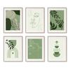 Geometric Green Woman Portrait Lines Plants Leaf Posters Prints Canvas Painting Wall Art Pictures For Living Room Home Decor