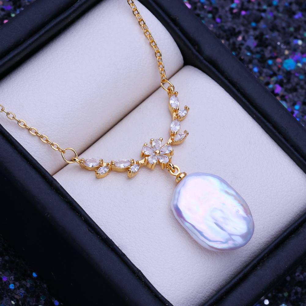 LSOOYH Natural Freshwater 12-16mm Big Baroque Pearl Necklaces Classic Gold Color Pendant Birthday Gifts For Women