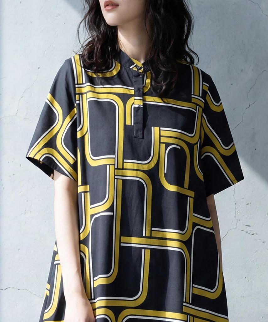 Antiqua Geometric Pattern Dress Plus Sizes Available Adult Look 05 Black One Size [antiqua] Women's Short-Sleeved, Long, Stand-Neck - Retro, Mode,