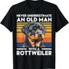 Never Underestimate An Old Unisex With A Rottweiler Funny Dog T Shirt Vintage Washed Top For Everyday Wear Casual Stretched Soft