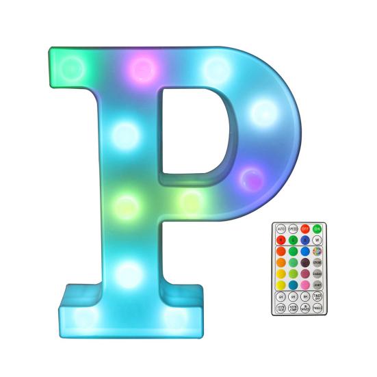 LED Letter Lamp with Remote Control, Dimmable Marquee Alphabet Light for Wedding Birthday Party, Indoor Outdoor Letter Light P