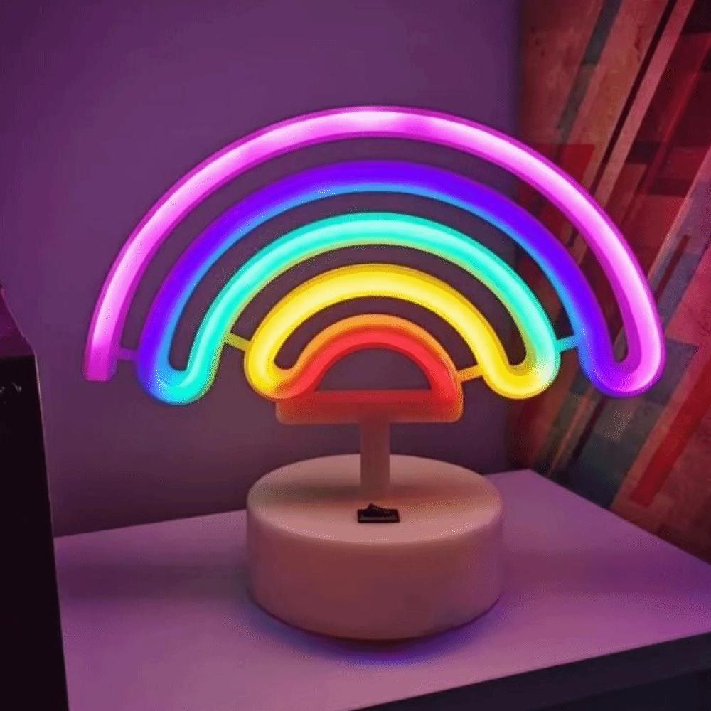 Colorful LED Neon Sign Nightlight with Base Battery USB Dual-use Desktop Rainbow Night Light Creative Flicker Free