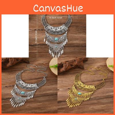 Retro Multilayer Alloy Leaf Pendant Necklace With Water Wave Chain For Art Deco Jewelry
