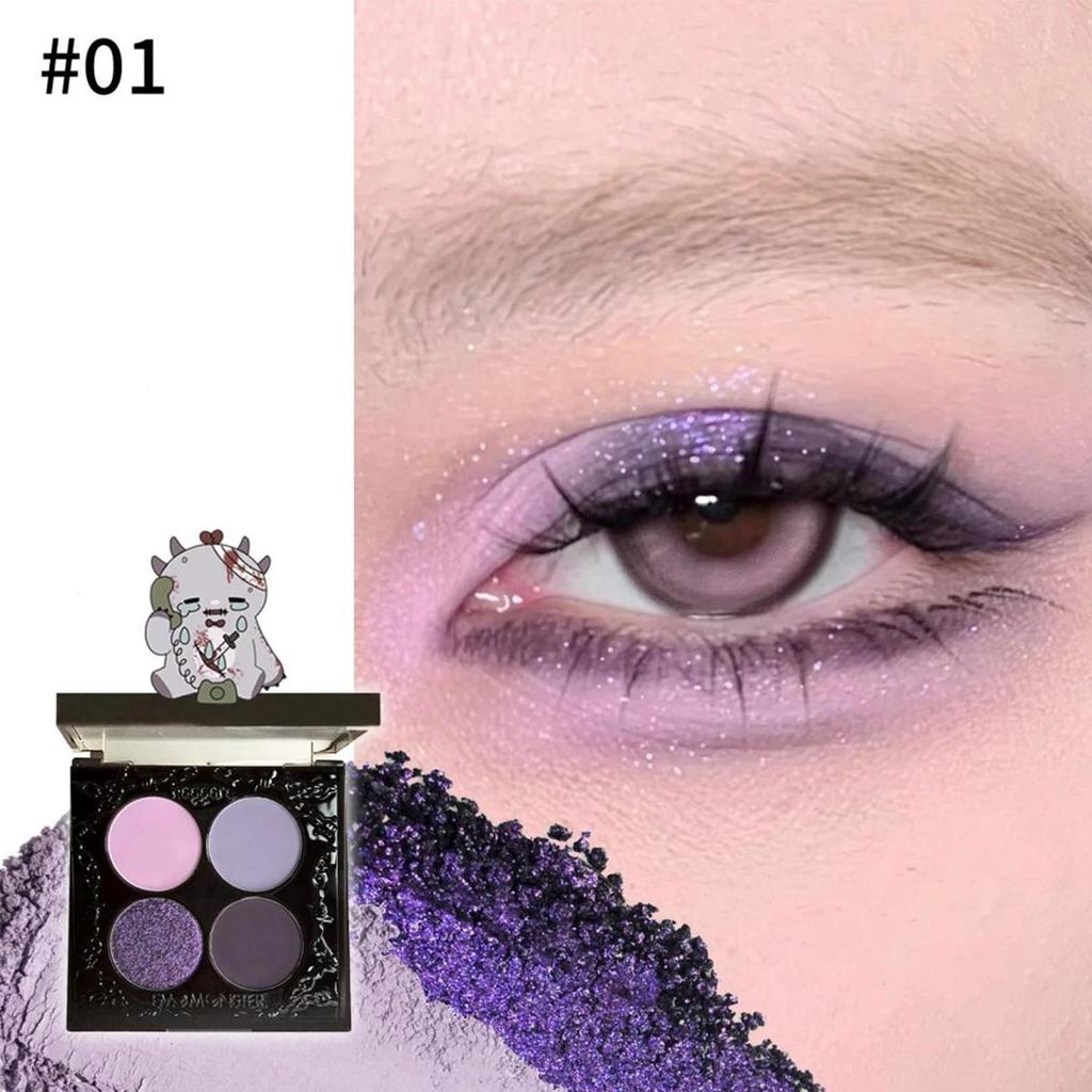 Paleta de Sombras de Ojos Cuatro Colores Serie Monstruo Emo Haggard, Pigmentación Duradera, Fácil de Usar, Combinación Multi-Textura, Fiesta