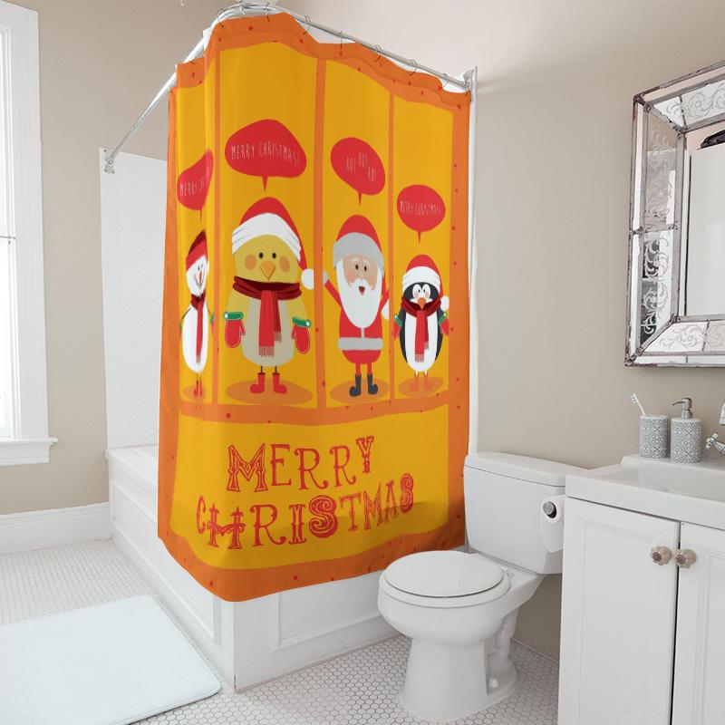 Tu Christmas Shower Curtain Cute Santa Penguin Holiday Bathroom Decor Festive Xmas Home Decor Waterproof Fabric