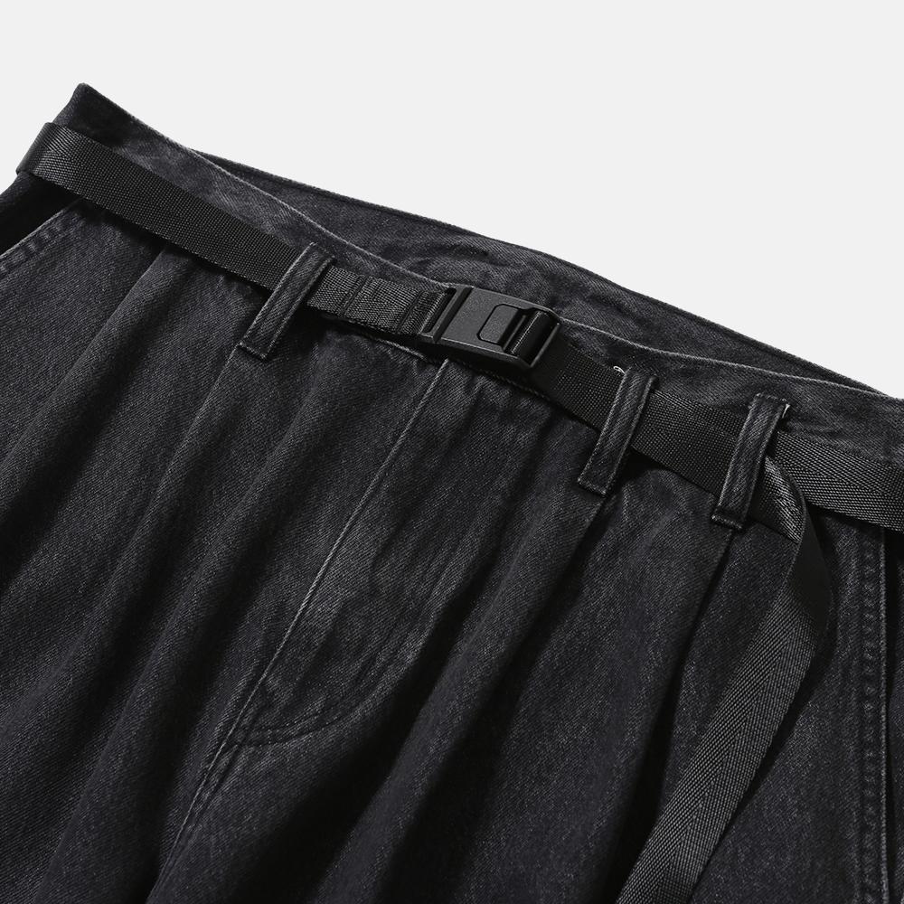 MOIF [Aw25] Wide Belted Denim Pants / Washed Black