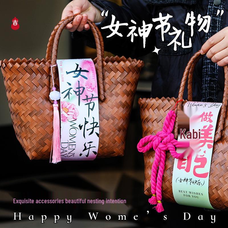 38th Festival Goddess Gift Set: High-End Bamboo Basket Souvenir for Employees