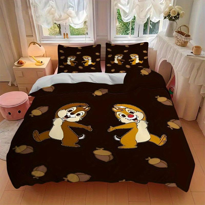 3pcs Chip 'n' Dale Printed Bedding Set, Breathable And Soft, Machine Washable, Christmas Gift, Suitable for Bedroom Decoration, 117