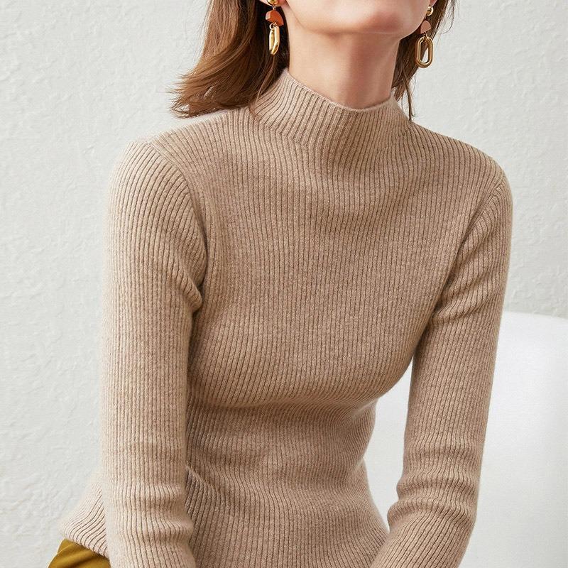 Half High Neck Solid Color Sweater Women Knit Bottoming Shirt Pit Thread Long Sleeved Slim Pullover Simple Casual Commut Harajuku Style Autumn Winter