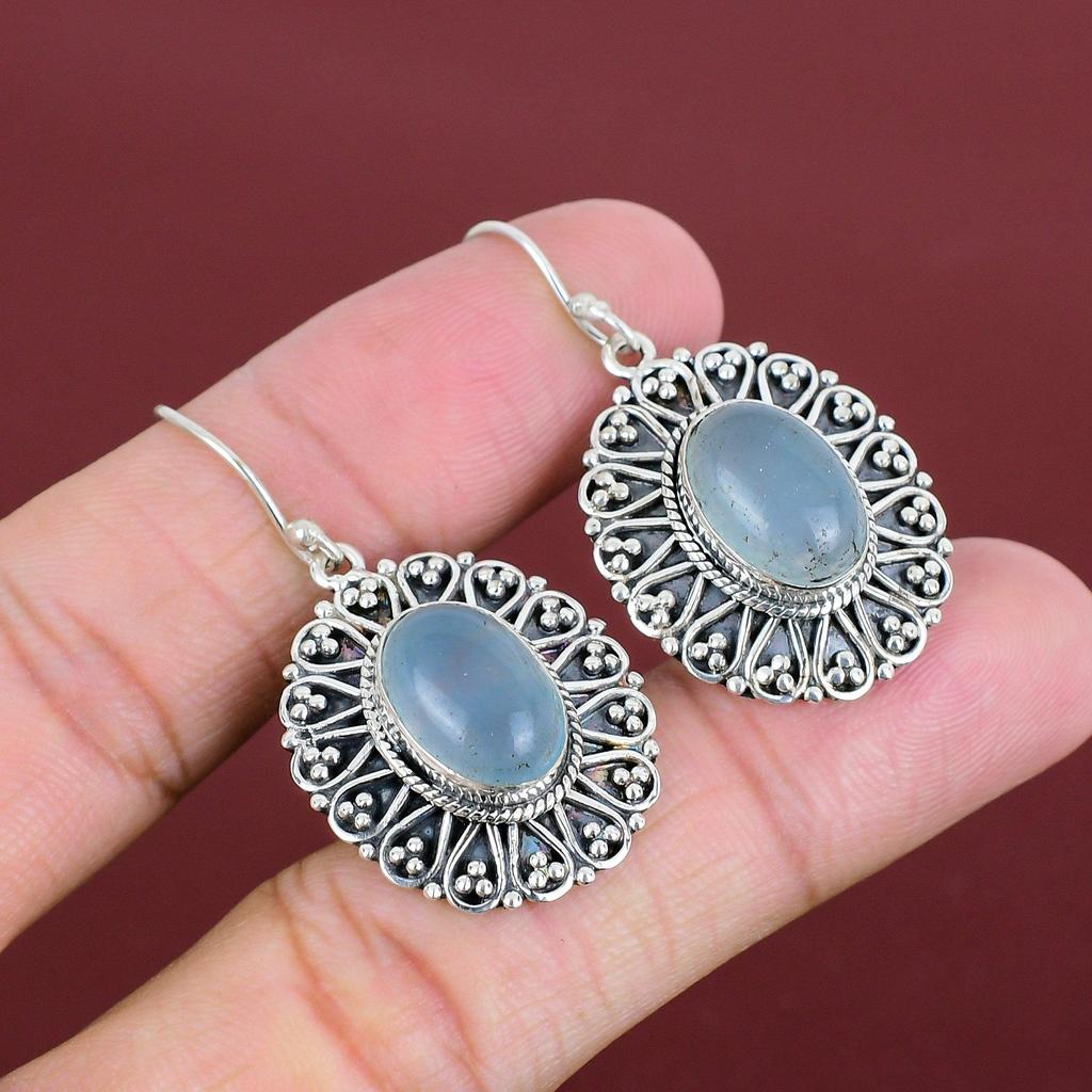 Boucles d'oreilles aigue-marine, bijoux en pierres précieuses, boucles d'oreilles vintage faites à la main, boucles d'oreilles en argent sterling 925, bijoux aigue-marine, boucles d'oreilles avec pierre de naissance, cadeaux pour maman