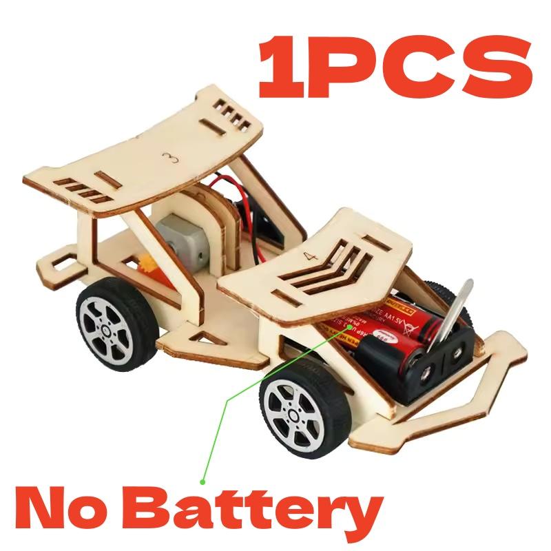 DIY Electric Wood Racing Car Assembled Puzzles Science Experiment Toy Interesting Handmade for Early Learning Building Toys