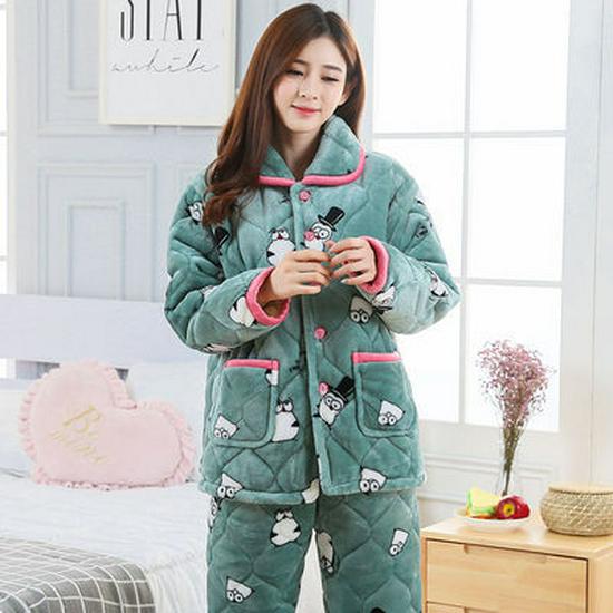 Women's Coral Fleece Flannel Pajamas: Warm, Thick, Quilted, Autumn/Winter Home Wear. Luxurious, Can Be Worn Outside.