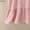 ZANZEA Women Stand Collar Summer Lace Splice Hem Loose Half Sleeve Dress