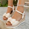 Slope Heel Sandals Women's New Summer Platform Muffin Shoes Round Head Open Toe Fashion Bow Large Size Women's Shoes