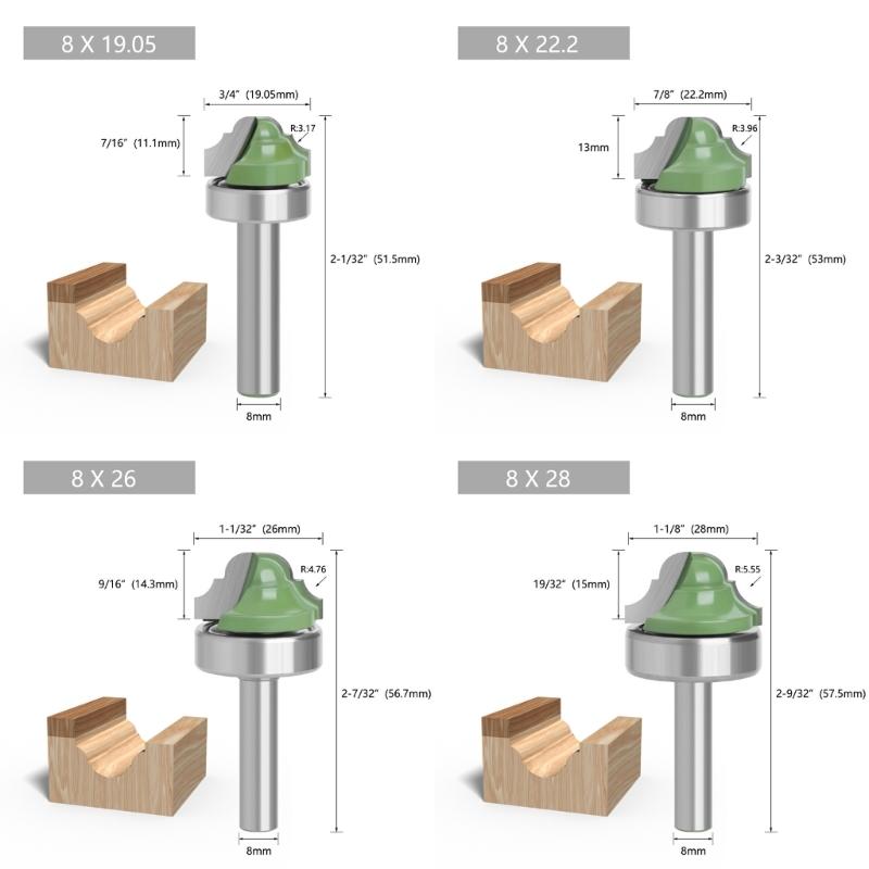 Hochwertiger Holzgravur-Fräser 8mm Schaft mit mehreren Formfräsern für detaillierte Schnitz- und Nutenarbeiten