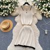Fashion Knitted 2pc Two Pieces Suits Skinny Short Sleeves Polo Shirt+Short Skirt Drilled Women Simple Style Summer Sets