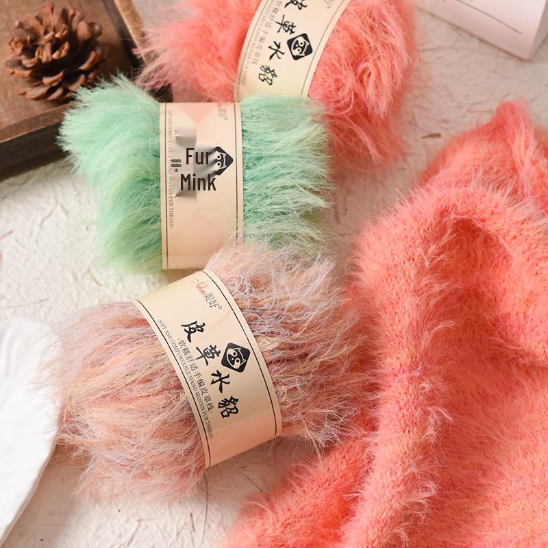 Hand-Knitted Coral Velvet Mink Yarn Pack for Scarves & DIY Projects