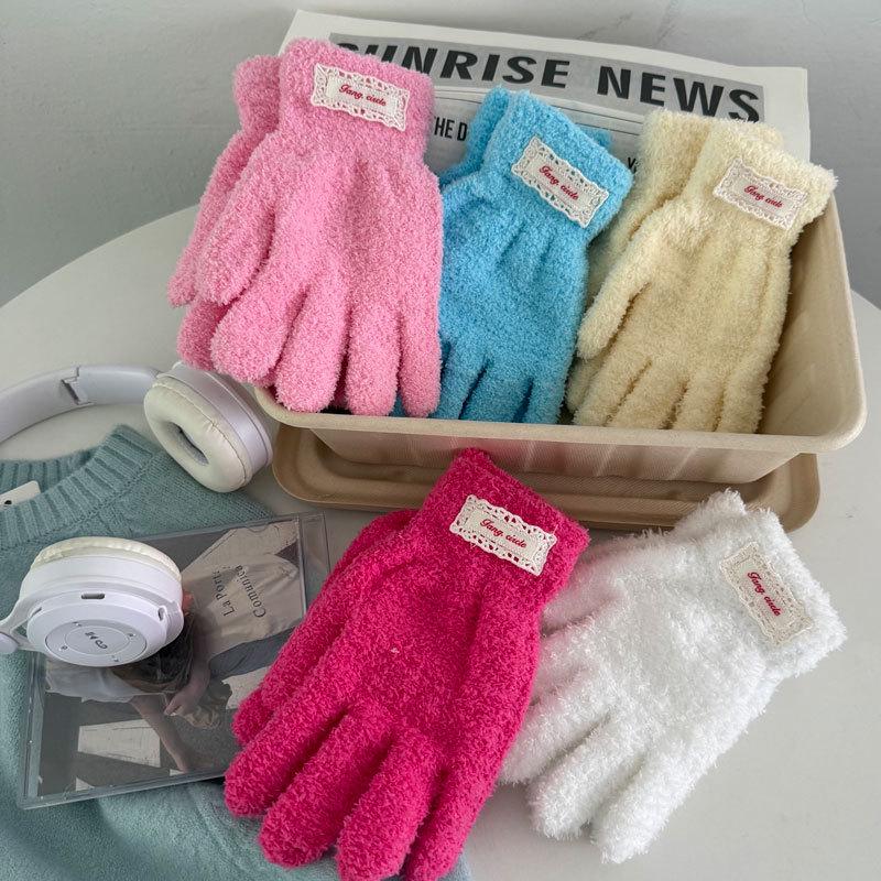 Damen Strickhandschuhe im koreanischen Stil, einfarbig - Neue Herbst/Winter Mode für Radfahren & Kälteschutz, Outdoor-Wärme