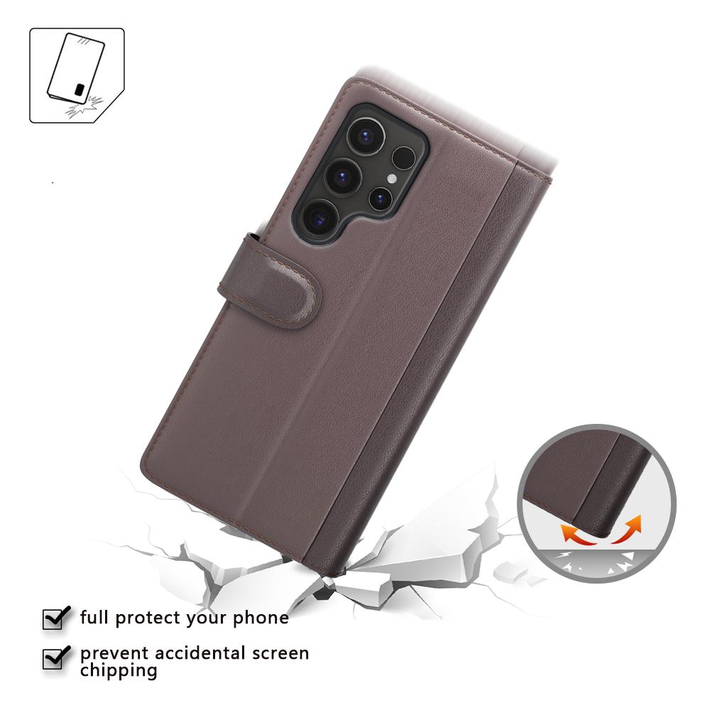 For Samsung Galaxy S24 Ultra Case Genuine Split Leather Phone Cover with Wallet Stand