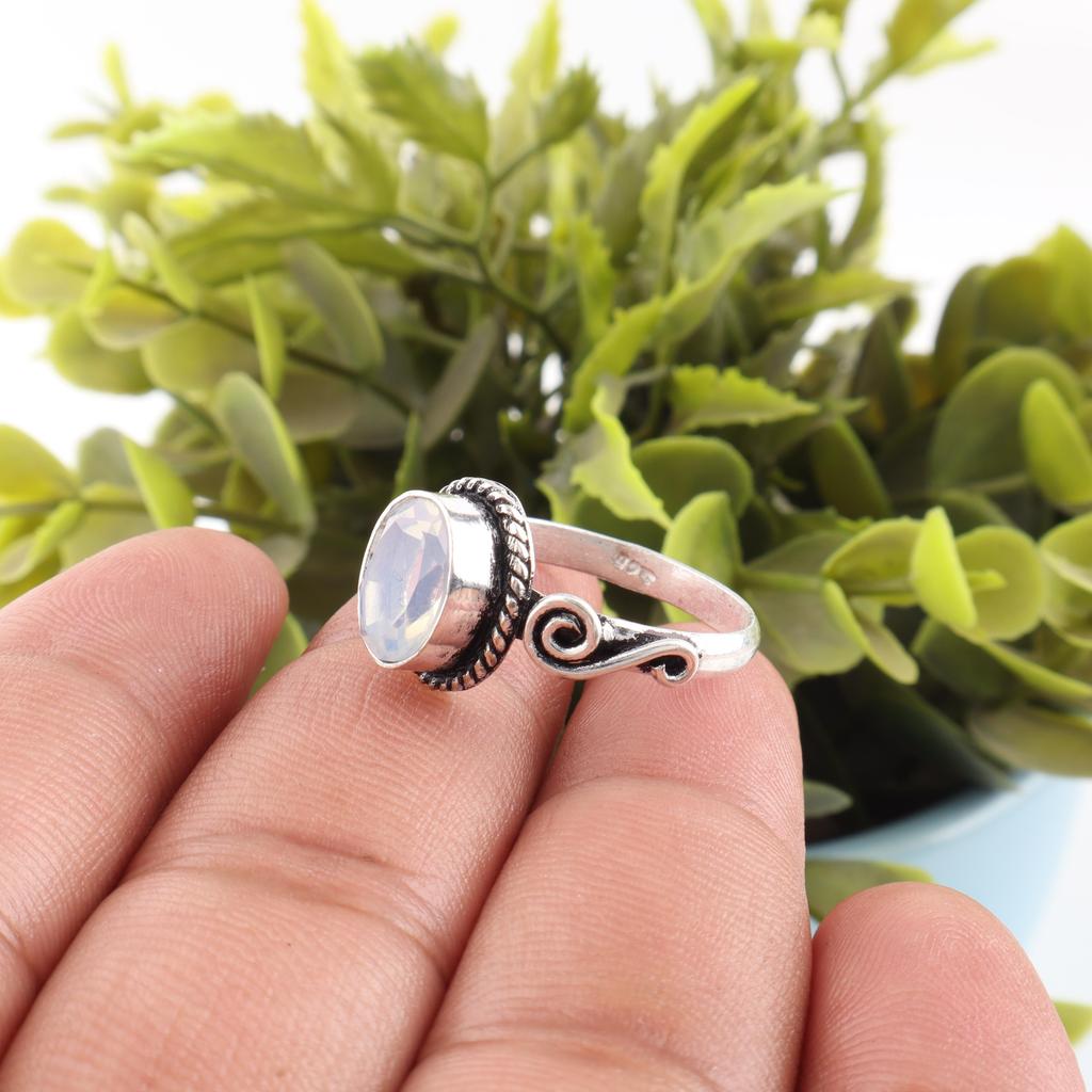 Milky Opal Handmade Latest Design Jewelry Ring, 925 Solid Sterling Silver Gemstone Ring, Gift For Mother