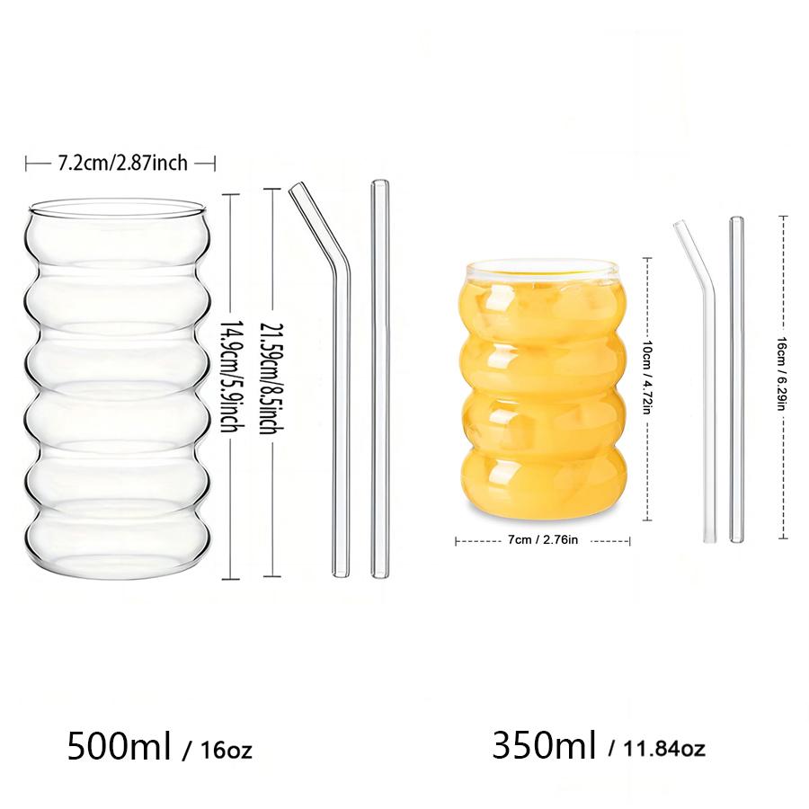 1/2/4 buc Pahare pentru băuturi în formă de val cu paie, Pahare de sticlă vintage, Pahare pentru băutură pentru suc, bere, vin, șampanie, cocktail