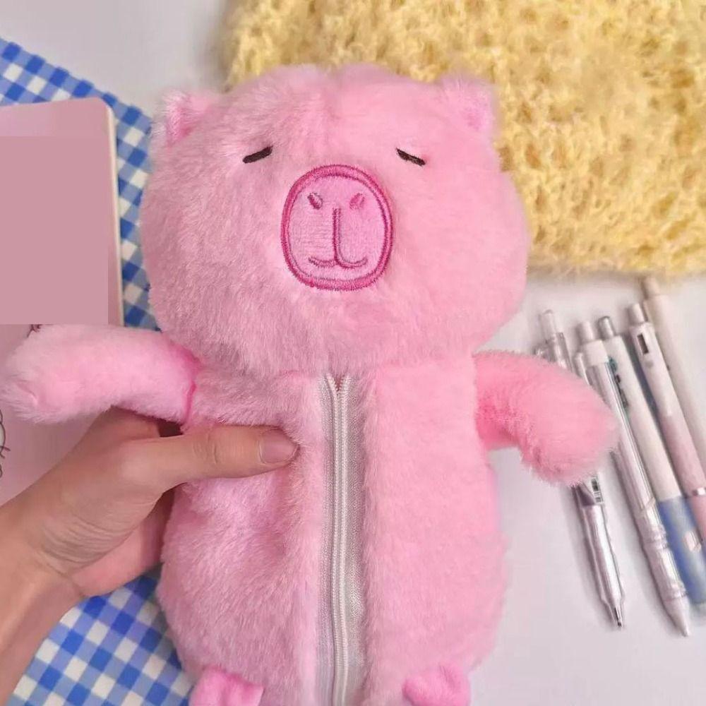 Pink Capybara Plush Pen Bag Large Capacity Capibara Plush Pencil Pouch Student