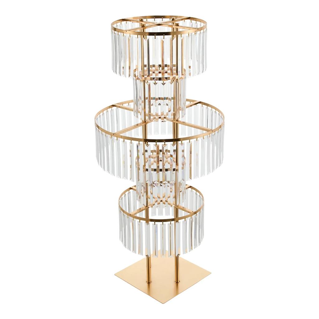 5 Tier Wedding Centerpieces Flower Stand with Hanging Crystals Gold Vases Round Flower Chandelier Pedestal for Birthday Party