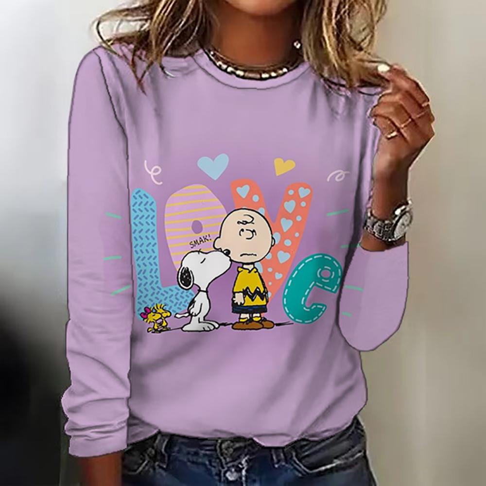 Snoopy Anime Collaboration 2025 Autumn New Women's Long-Sleeve T-Shirt Loose Round-Neck Top