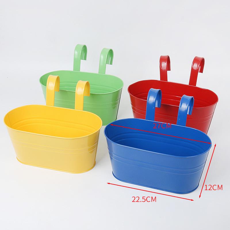 Oval Metal Double Hook Hanging Flower Pot for Railings and Fences