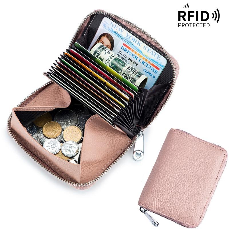 Card bag, leather RFID Japanese change bag, zipper card cover, women's organ card bag, large capacity