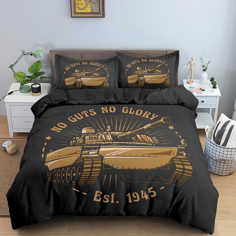 Cartoon Tank Duvet Cover War Theme Bedding Set For Kids Boys Man Soldier Camouflage Army Acting Polyester Comforter Cover King