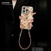 Applicable to Apple 17promax mobile phone case iphone15 rose camellia doll lanyard 16 retro glacier pattern