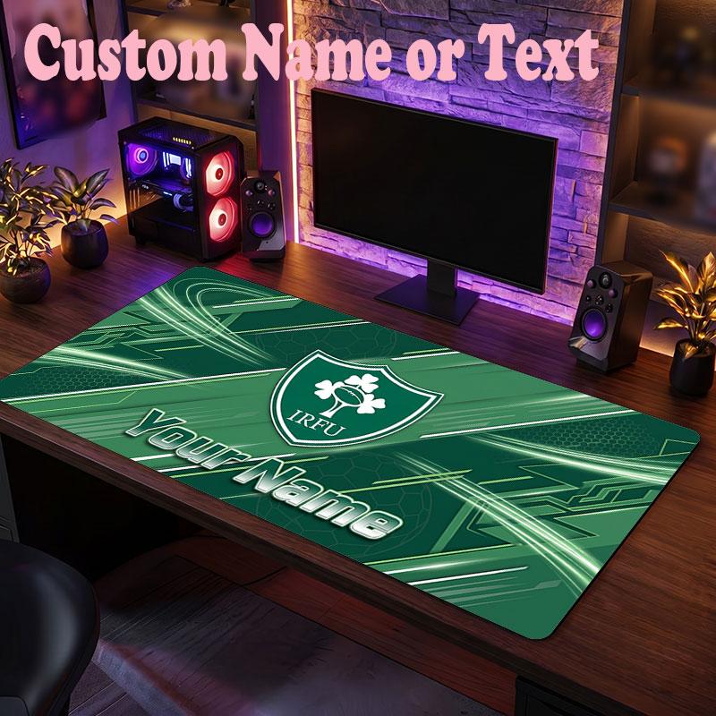 Irland Rugby Personalisierte Namens-Text-Mausmatte, Große Schreibtisch-Mausmatte, Personalisierte Home-Office-Geschenkidee