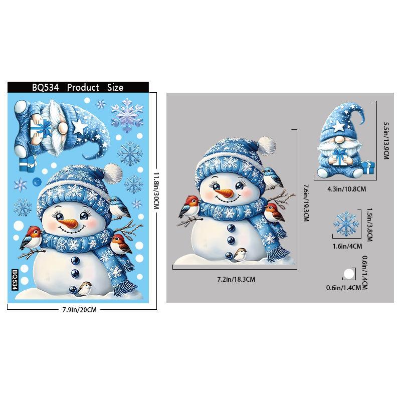 1/2/4/6/8/9 Sheets Blue Christmas Window Clings With Snowman Santa Reindeer Patterns Perfect For Winter Holiday Party Decoration