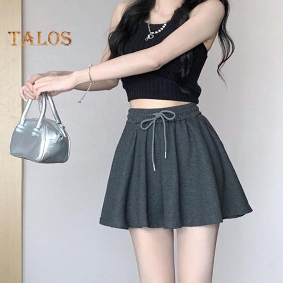 Women Summer Shorts Elastic High Waist Adjustable Drawstring Casual Shorts with Pockets Solid Color Wide Leg Shorts