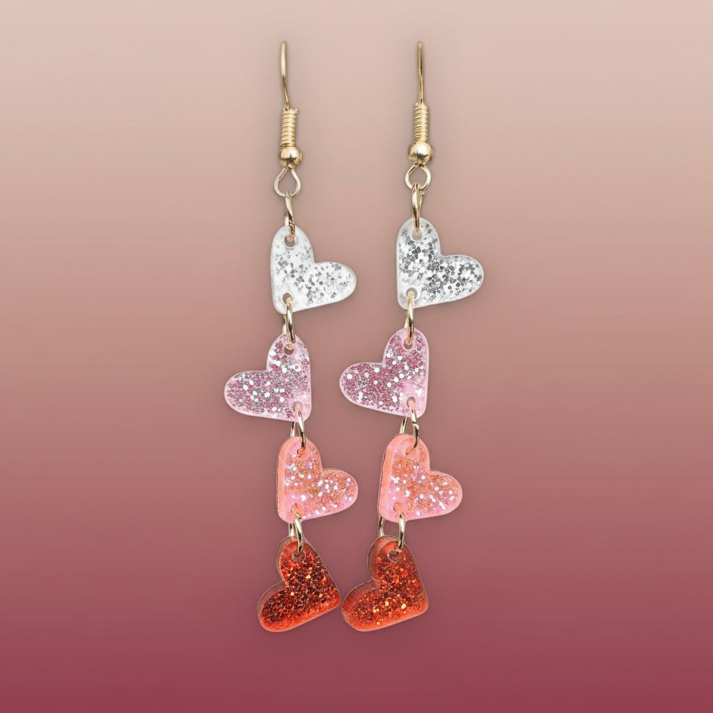 Acrylic Heart Earrings Pink Red Glitter Pendant Lightweight Comfortable for Women Gift