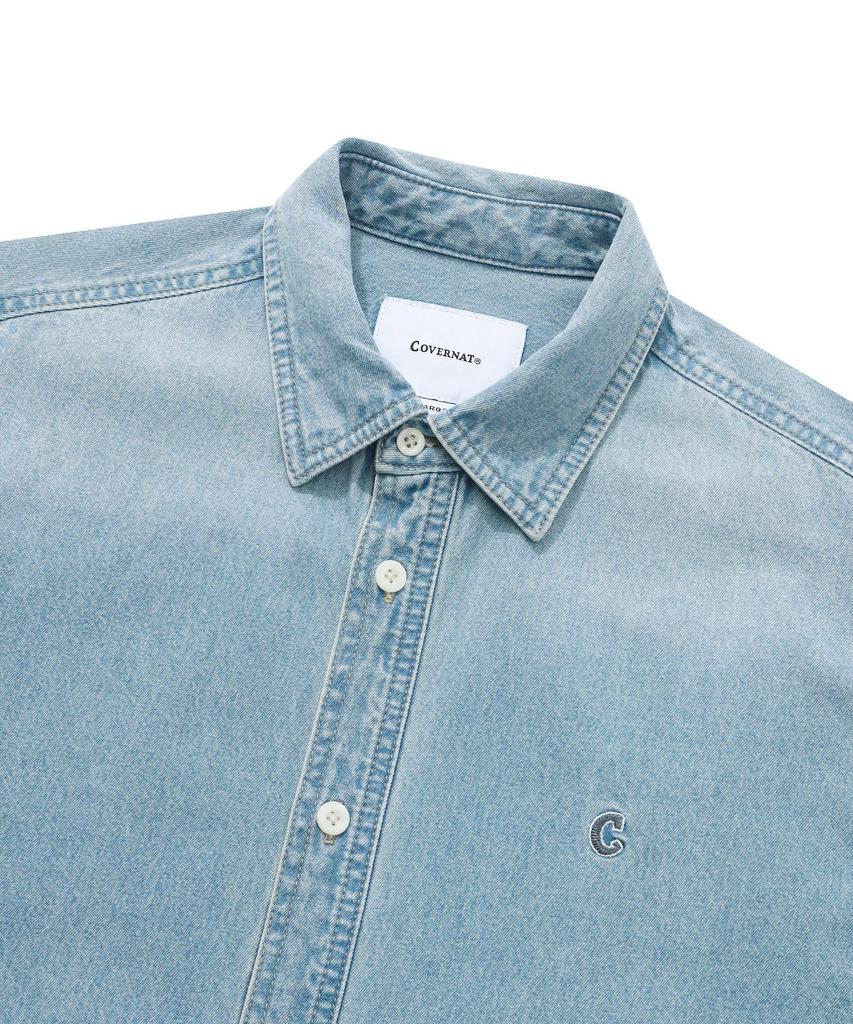 COVERNAT Semi-Oversized Washed Denim Shirt Light Blue