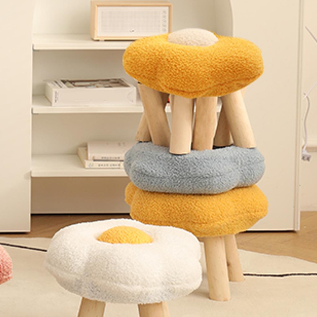 Small Foot Stool Cute Sunflower Soft Teddy Velvet High Resilience Wooden Footstools for Bedroom Living Room Sofa Yellow