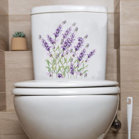 Lavender Toilet Sticker Removable Self-adhesive Waterproof PVC Living Room Bathroom Wall Art Purple-color Flower Toilet Lid Decoration Decal