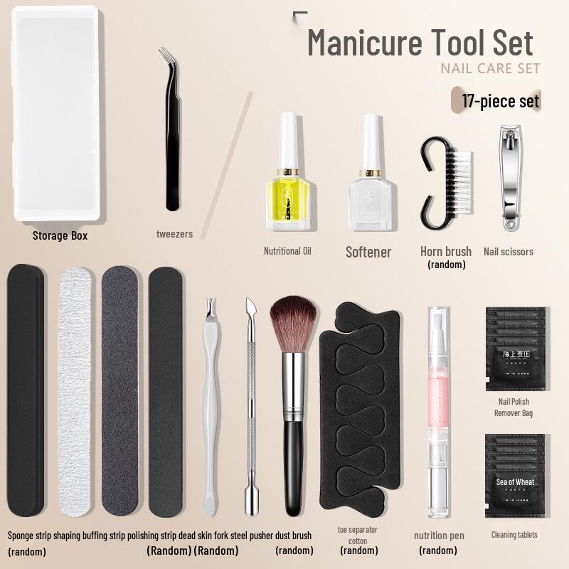 Nail Salon Manicure Set: Cuticle Scissors, Grinding File & Storage Box